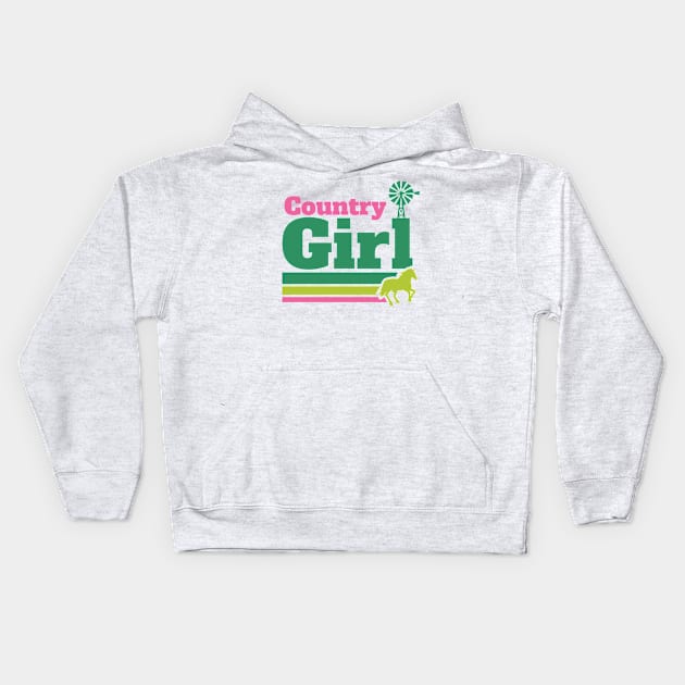 Retro Country Girl Colorful Rural Girl Kids Hoodie by SLAG_Creative